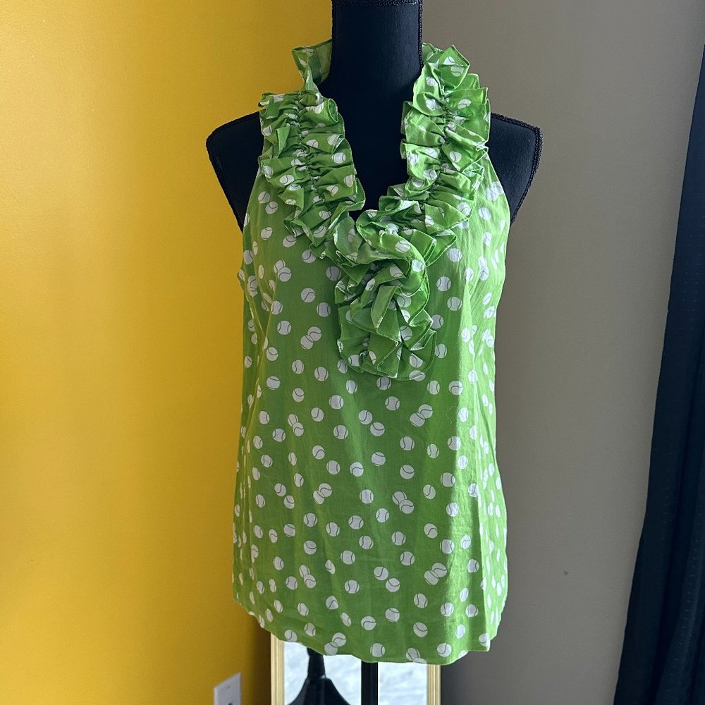 Kate Spade Women's Green Tennis Ball Cotton Blouse Top  Size 4 Tennis Anyone Top